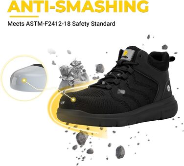 Черевики безпеки FitVille для чоловіків, X-широкі, з металевим носком, легкі, дихаючі, антипрокольні, протиковзкі, чорні, 47 EU