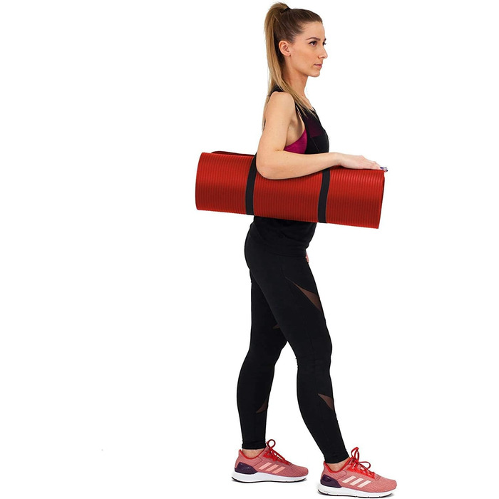 Йога мат TechFit: неслизька, товста (10 мм), для фітнесу, пілатесу, кемпінгу, аеробіки (червона)