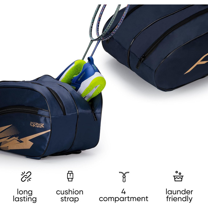 Сумка для бадмінтону Cosmogear: професійна, поліестер, подвійний блискавка, з передньою кишенею, зручні лямки, темно-синя
