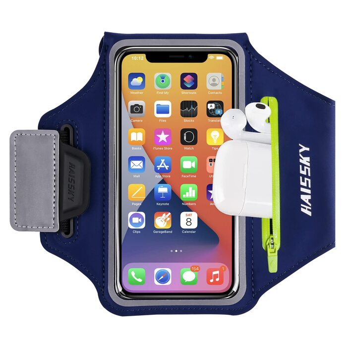 Спортивний браслет на руку для бігу з навушниками та кишеню для ключів. Тримач для телефону на руку, сумісний з iPhone 17/16/15/14/13/12/11 Pro Max/Plus, чорний. Оновлена модель, до 6.9 дюймів.