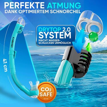 Набір для снорклінгу Kaimana AquaVision Elite для дорослих з сумкою, зручна маска для снорклінгу, альтернатива масці, синій комфортний ремінець