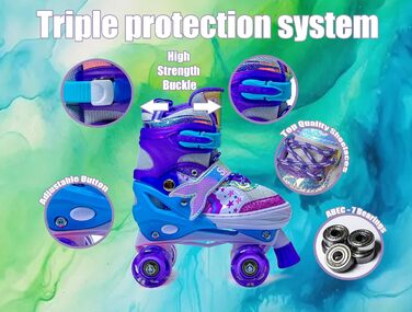 Дитячі ролики-хвіст русалки Scale Sports для дівчаток, регульовані, з підсвічуванням, фіолетові (2.5-5 UK)