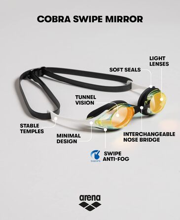 Окуляри для плавання arena Cobra Original Swipe дзеркальні, антифог, UV-захист, для дорослих, унісекс, 4 змінні носоупори