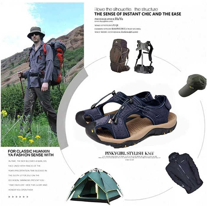 Чоловічі сандалі Asifn для туризму, шкіра, водонепроникні, закритий носок, сині (43/44 EU)