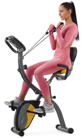 Велотренажер магнітний Hop-Sport HS-3010X Grix X-Bike з еспандерами сіро-жовтий