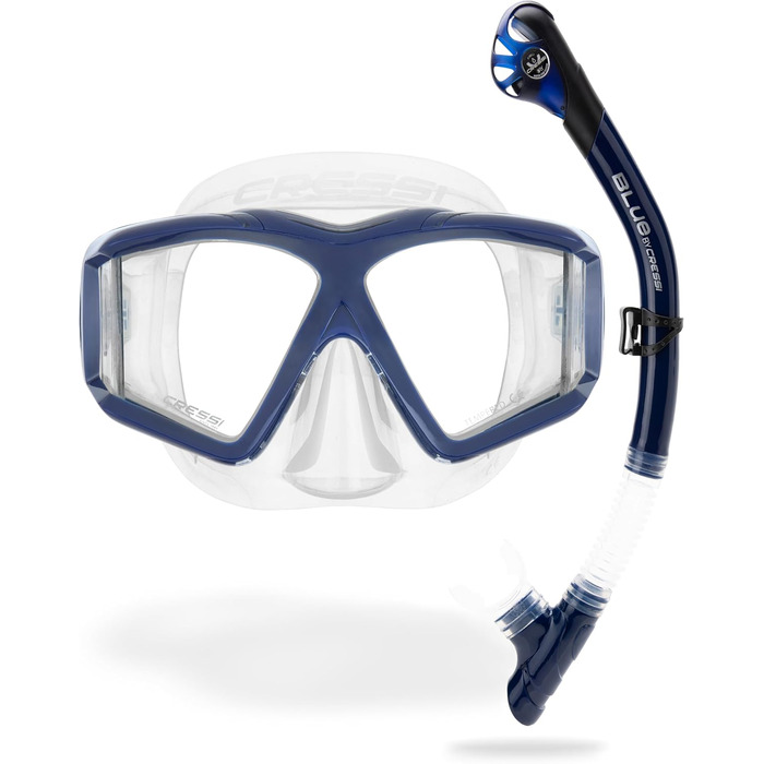 Маска для снорклінгу та дайвінгу Cressi Horizon Unisex з 4 окремими лінзами та трубкою Scilla Top Dry (комбо, прозора/морська блакитна)