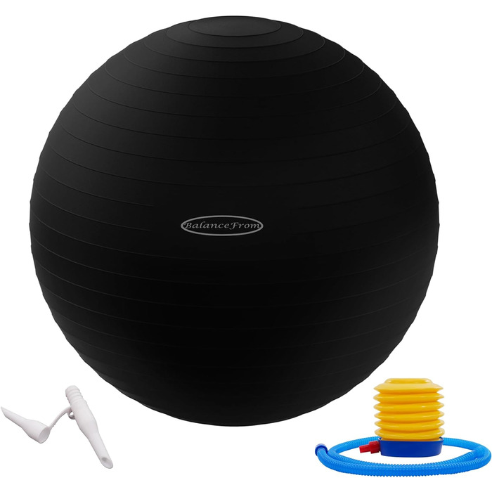Фітбол BalanceFrom XL, 68-75 см, чорний: для фітнесу, йоги, пологів. Витримує 907 кг. З насосом.