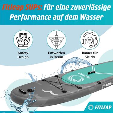 Надувний SUP-борд Fitleap Premium Stand Up Paddle Board - комплект з насосом, веслом та рюкзаком. Ідеально для початківців та професіоналів, для йоги, серфінгу та водного спорту (сірий, 2 особи)