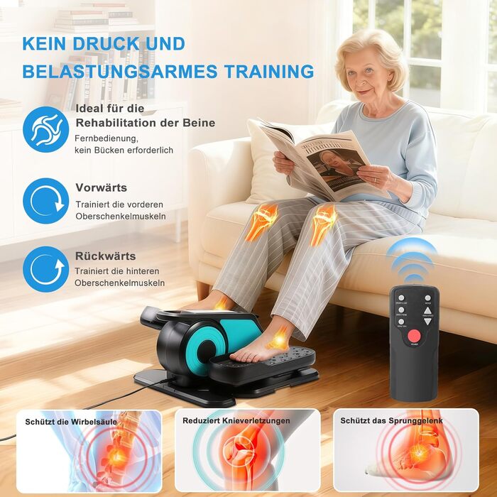 Еліптичний тренажер під стіл EM-03: електричний велотренажер для сидіння з пультом, міні-степер, регульована швидкість, для людей похилого віку та дорослих (блакитний)