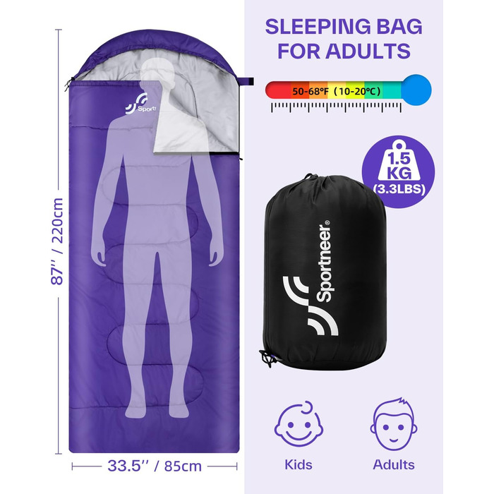 Сплячий мішок Outdoor Sportneer для дорослих та дітей - легкий спальник для кемпінгу, трекінгу та подорожей