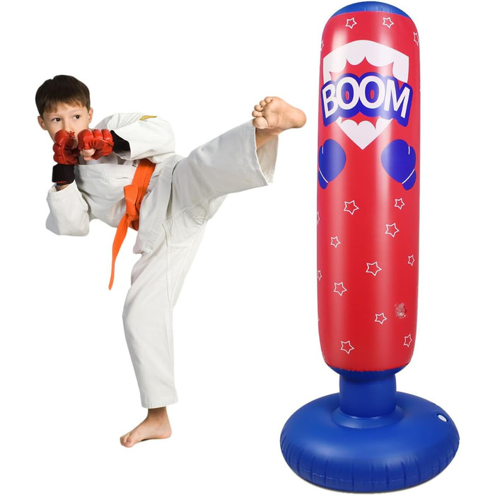 Дитячий боксерський мішок на підставці, 125 см, червоний. Мішок для кікбоксингу, боксерський манекен, іграшки для активного відпочинку, спортивні подарунки для хлопчиків