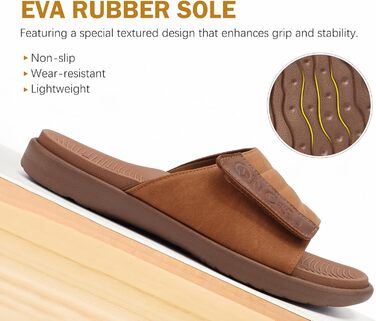 Чоловічі сандалі ONCAI з регульованими ремінцями, відкритим носком, спортивні слайди, пляжні сандалі з м'якою устілкою та підтримкою склепіння стопи, розмір 43.5 EU, хакі