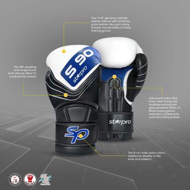 Боксерські рукавички Starpro 12oz для сильних ударів, чоловічі та жіночі, біло-чорні, для тренувань та спорту