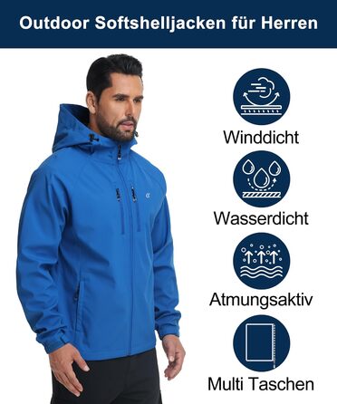 Чоловіча куртка Softshell Huayuzh — водонепроникна, вітрозахисна та дихаюча outdoor куртка-вітровка для походів та кемпінгу, XL, синя