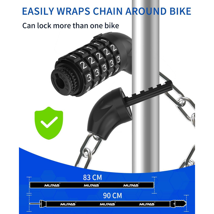 Замок для велосипеда з 5-значним кодом, сталевий, протиугінний, велосипедна ланцюгова засувка, чорний