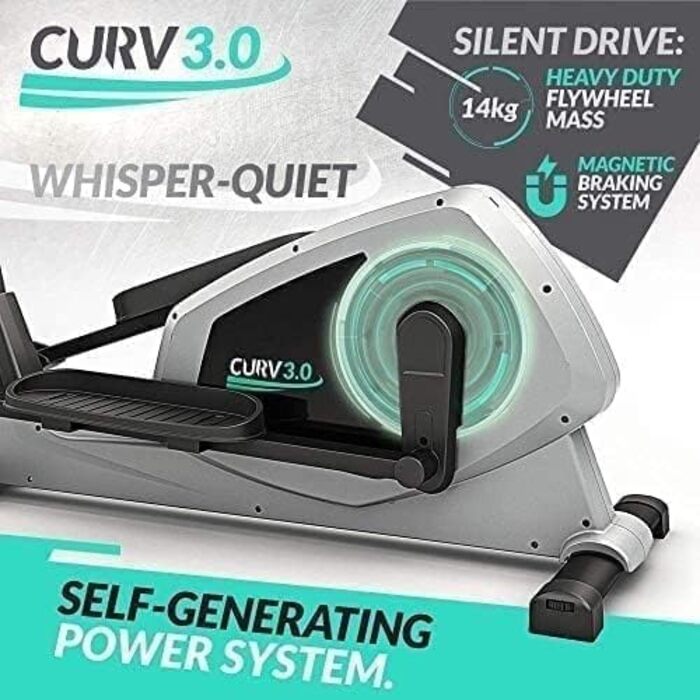 Еліптичний тренажер Bluefin Fitness CURV 3.0 | Кардіотренування вдома | LCD дисплей, Bluetooth, додаток | Чорний та сірий сріблястий