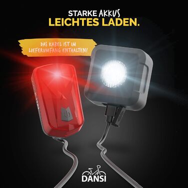 Набір передніх велоліхтарів DANSI StVZO I LED – яскраве світло (25/10 Lux, акумуляторний)