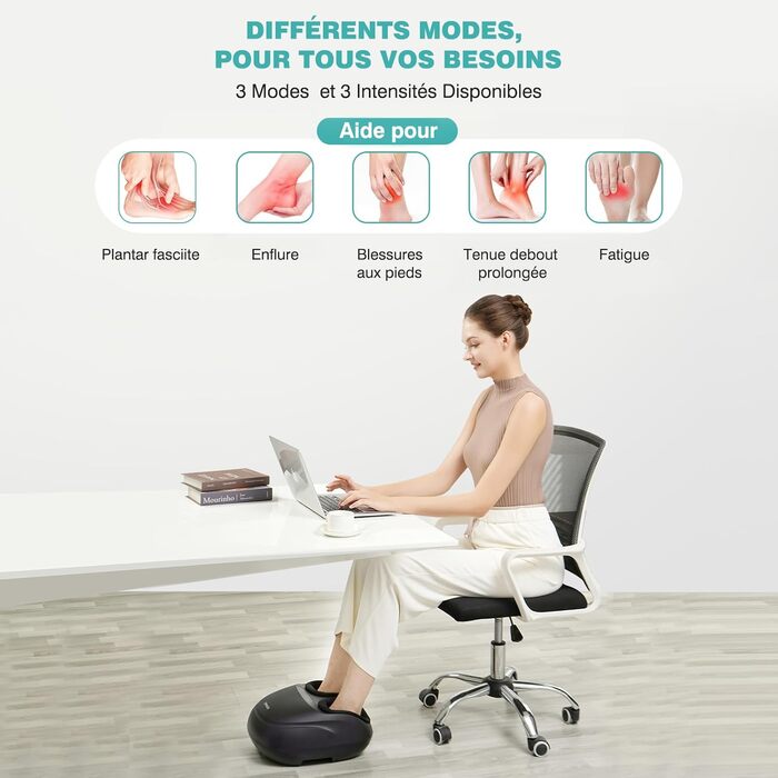 Електричний масажер для ніг KNQZE з підігрівом, Shiatsu масаж, для фасціїту та нейропатії, підходить для розміру взуття до 46, чорний