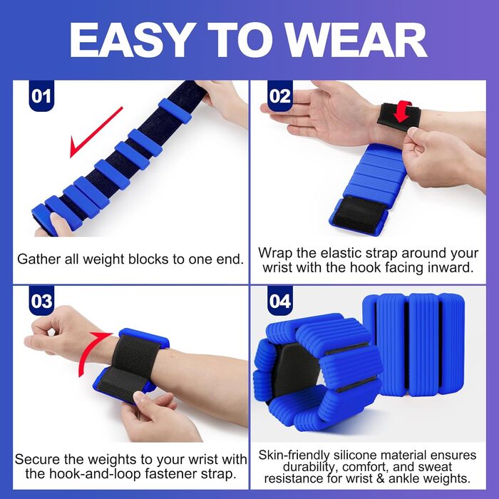Набір вантажів для ніг та рук (2 шт., по 0,5 кг) - вантажні манжети для фітнесу, йоги, пілатесу, аеробіки, ходьби, плавання (блакитний)