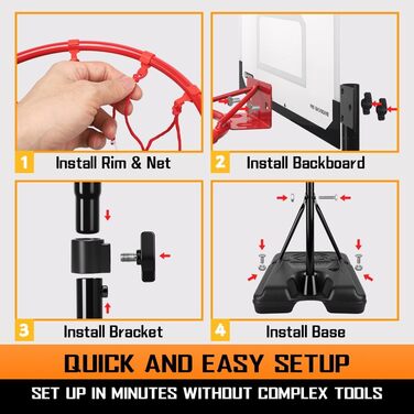 Регульований баскетбольний кошик на стійці для дітей та підлітків, Outdoor/Indoor, Комплект з м'ячем та насосом