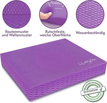 Килимок для балансу з м'якої піни, 44x34x5 см, фіолетовий. Покращує координацію та стабільність, зміцнює м'язи кора. З електронним посібником.
