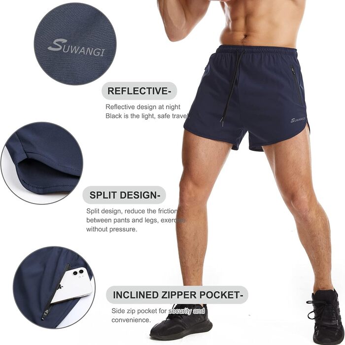 Шорти спортивні чоловічі Suwangi для бігу, легкі, швидковисихаючі з внутрішньою підкладкою та кишенею, блакитні