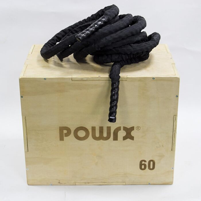 Батл-роп POWRX з покриттям, 38/50 мм, для фітнесу та кросфіту, тренувальне канатне спортивне силове мотузка, різна довжина, кріплення на стіну опціонально