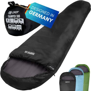 Спальник EXPLORER Tramper 300 (-16°C/+13°C) для кемпінгу, трекінгу та подорожей, чорний