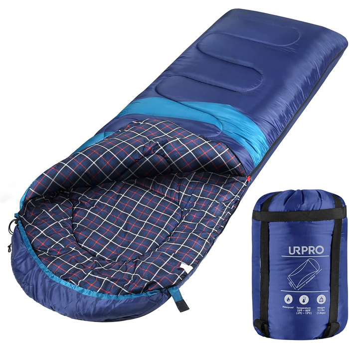 Спальний мішок URPRO 1.6 кг з фланелі для зими, осені та весни, блакитний, з матеріалу Hollowfiber, водонепроникний