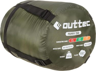 Спальний мішок Outtec з капюшоном, мумієподібний, ультралегкий, компактний, для кемпінгу, для дітей та дорослих, для активного відпочинку, ковдру-спальник (зелений)