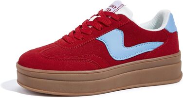 Жіночі кросівки на платформі LUCKY STEP – модні масивні кросівки, зручні шнурівки для повсякденного носіння та прогулянок з прошитими деталями, чорно-білі (червоно-сині, 36 EU)