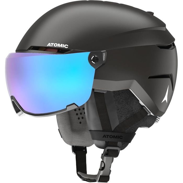 Гірськолижний шолом ATOMIC Savor Visor Stereo з візором, чорний, розмір 59-63, максимальна амортизація, вентиляція Aircon, дзеркальне покриття
