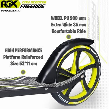 Самокат WeLLIFE Freeride RGX з великими колесами 200 мм, передньою амортизацією, для дорослих і дітей, міський складаний скутер