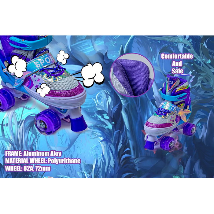 Дитячі ролики-хвіст русалки Scale Sports для дівчаток, регульовані, з підсвічуванням, фіолетові (2.5-5 UK)