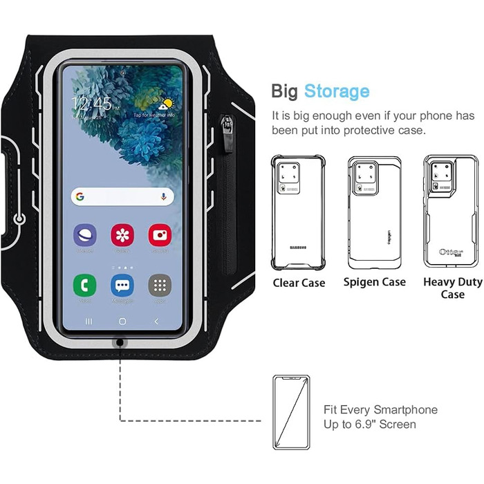 Спортивний браслет для Samsung Galaxy S25/S24/S23/S22 Ultra/Plus/FE, JEMACHE з кріпленням для навушників Buds Plus (Чорний)