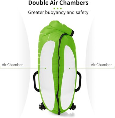 Надувна плавуча шина Naturehike 18L з двома повітряними камерами, водонепроникний мішок-рюкзак для плавання, пляжу, з регульованим поясом, зелений