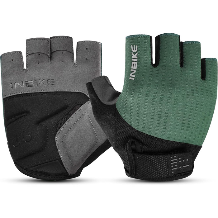 Велосипедні рукавички Inbike для чоловіків, напівпальцеві, літні, ударостійкі, еластичні, дихаючі, світловідбиваючі, зелені, розмір L