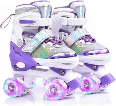 Ролики дитячі ERNAN регульовані, LED ролики для дівчаток та хлопчиків, комфортні, для підлітків та початківців, ідеальні для подарунка на День народження та Різдво (фіолетовий)