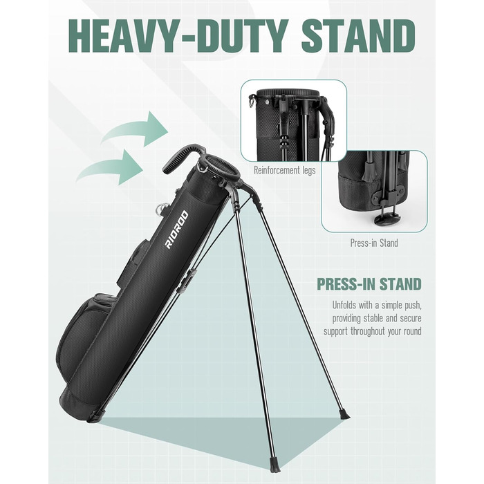 Сумка для гольфу на штативі, чорна A1 - легка, з 3 кишенями, 2-way divider