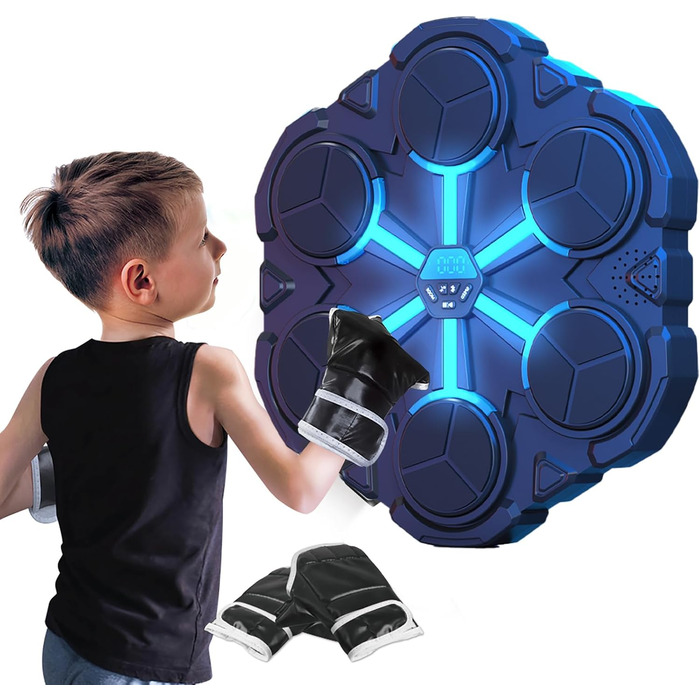 Музична боксерська машина Toyone: розумна, настінна, зі світлодіодами, 3 режими швидкості, підрахунок ударів, для дітей та дорослих, чорно-синя