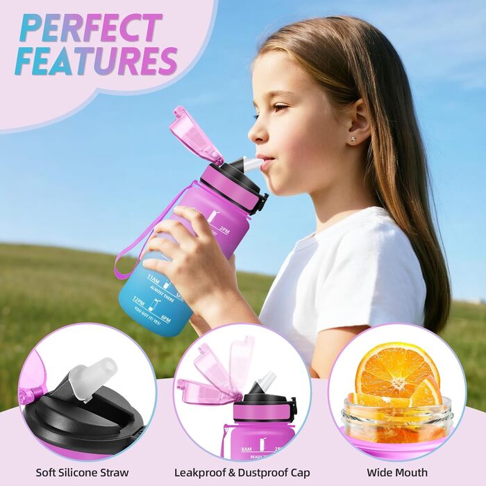 Фляга для води Motswedi з трубочкою, 1500 мл, BPA-Free, спортивна, не протікає, для фітнесу, школи, подорожей, офісу, жовтогаряча. Також доступна 500 мл рожево-блакитна