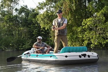 Надувний човен Bestway Hydro-Force Adventure Elite X5, 5-місний, з насосом, веслами, сидіннями, сумкою для спорядження, 364x166x45 см, бірюзово-сірий
