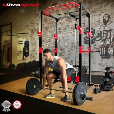 Універсальна силова стійка Ultrasport з набором рукояток – базовий павер рек для домашнього спортзалу, з весловою рукояткою та трицепсовим канатом, для ефективного тренування всього тіла
