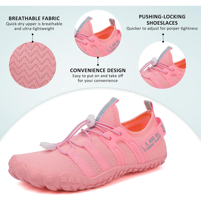 Зітоп Водні черевики для жінок та чоловіків, шкарпетки для плавання, шкарпетки для йоги, спортивні черевики для басейну, пляжу, серфінгу, дайвінгу (36-46 EU), білий, сірий, рожевий