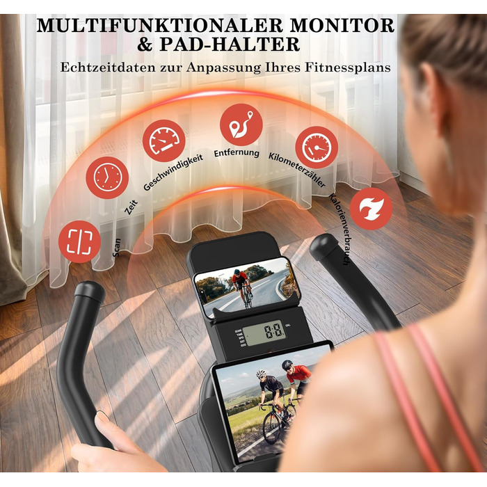 Велотренажер для дому з LCD-монітором, тихий ергометр spinning bike, фітнес-велосипед до 160 кг, для кардіотренувань