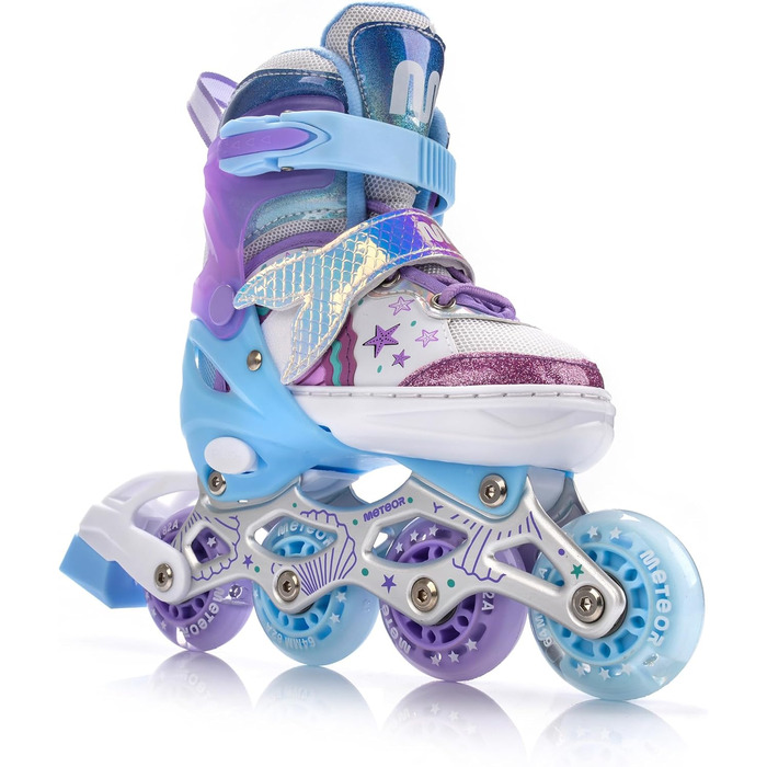 Дитячі ролики-інлайнери LED з регулюванням, фіолетовий, русалка. Зручні ролики для перших спроб катання, з підсвічуванням та змінним розміром.