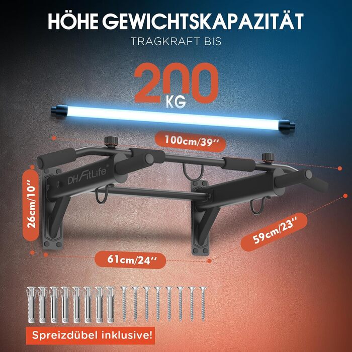 DH FitLife Klimmzugна турнік 4-в-1 для дому: турнік, бруси, петлі для боксу та тренажера | До 200 кг | 6 ручок | Стабільний та безпечний
