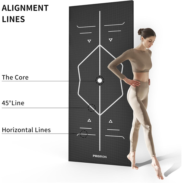 Йога мат PROIRON: неслизька фітнес-мат з розміткою для йоги, фітнесу та спорту (чорний)