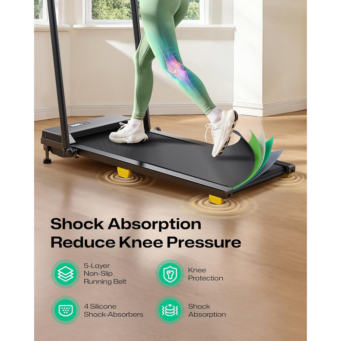 Біговий доріжки з нахилом 9% - складаний Walking Pad з безпечним руків'ям, режим HIIT одним дотиком, для ходьби, бігу та джогу вдома, без збирання, з пультом керування та LED-дисплеєм (чорний)