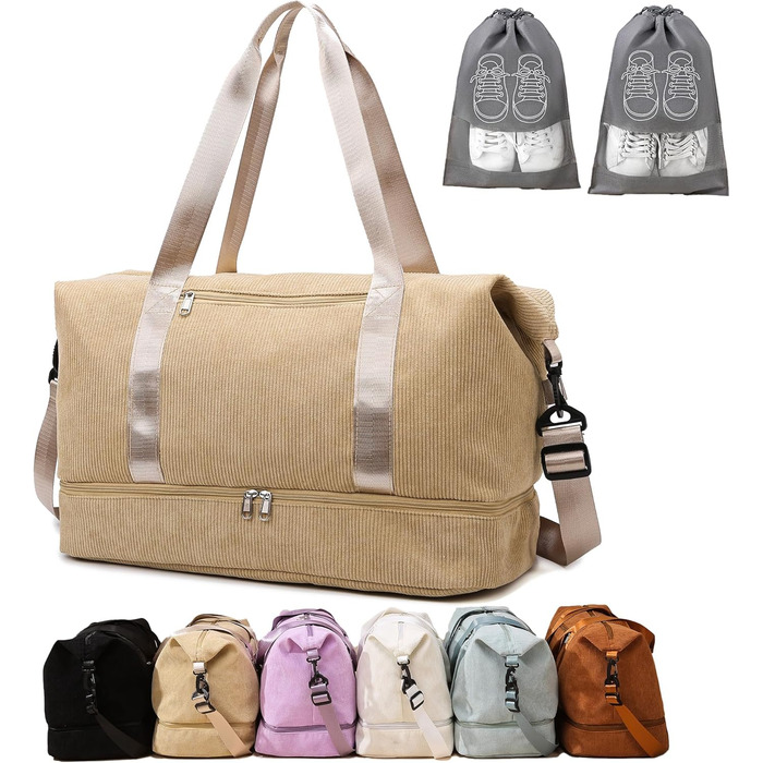Спортивна сумка-валіза для жінок, 35L, Weekender, Travel Duffle Bag з відділенням для взуття та мокрих речей, пляжна/тренувальна сумка, ручна поклажа для спортзалу, подорожей, відпочинку (Хакі)